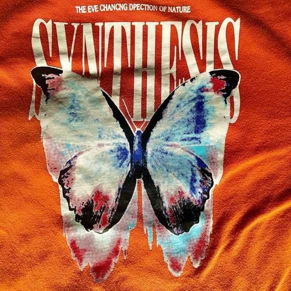 Butterflies Synthesis Tee. Vintage. Orange. Polyester. Cotton. Men’s small. - Picture 2 of 3